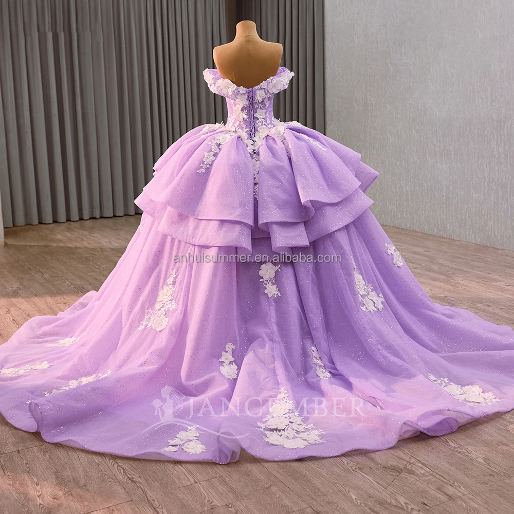 S0452F Lilac Ball Gown Quinceanera Dresses for 15 Girls Beaded Appliques  Graduation Celebrity Party Gowns