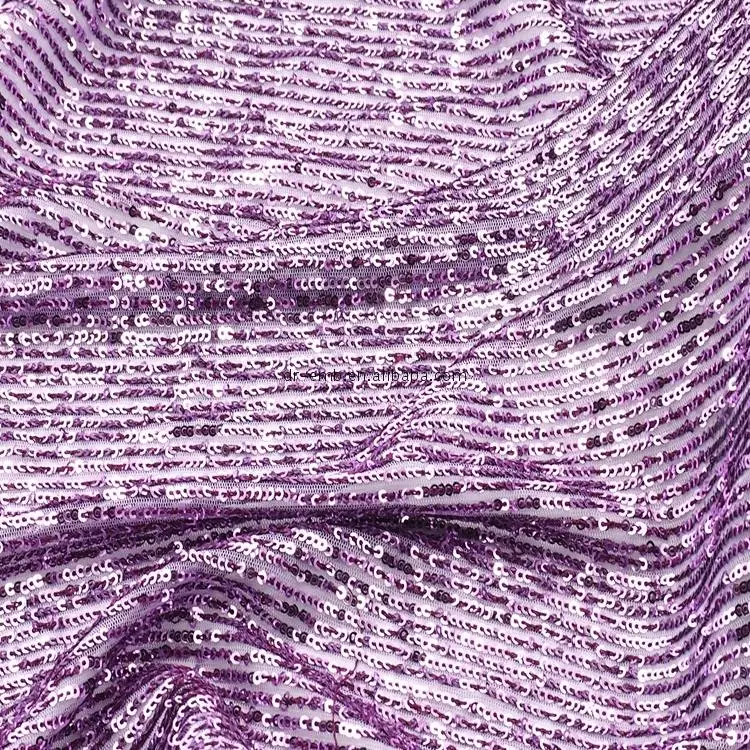China Cheap Factory Price purple sequin striped fabric embroidered embroidery
