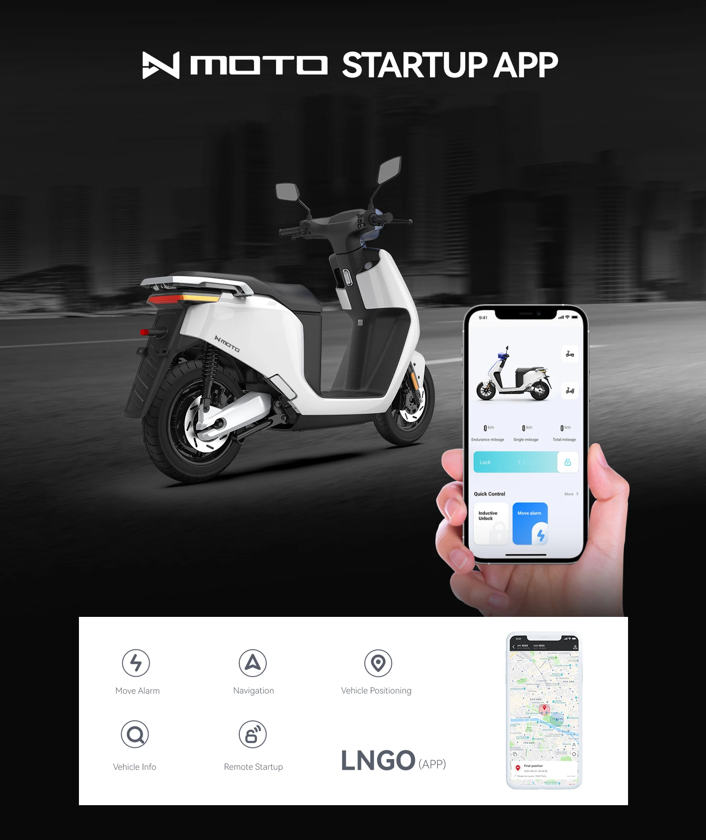 N-MOTO CEE L1E-B Design de mode 150km moteur Bosch échange batterie au lithium GPS IOT populaire adulte Scooter électrique moto