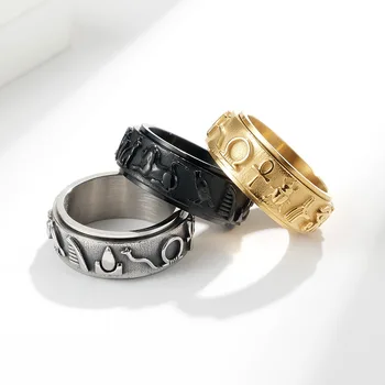 RFJEWEL Retro Classic Ancient Egyptian Symbols Stainless steel Gold/Silver/Black Plated Rotate Relieve Stress Ring