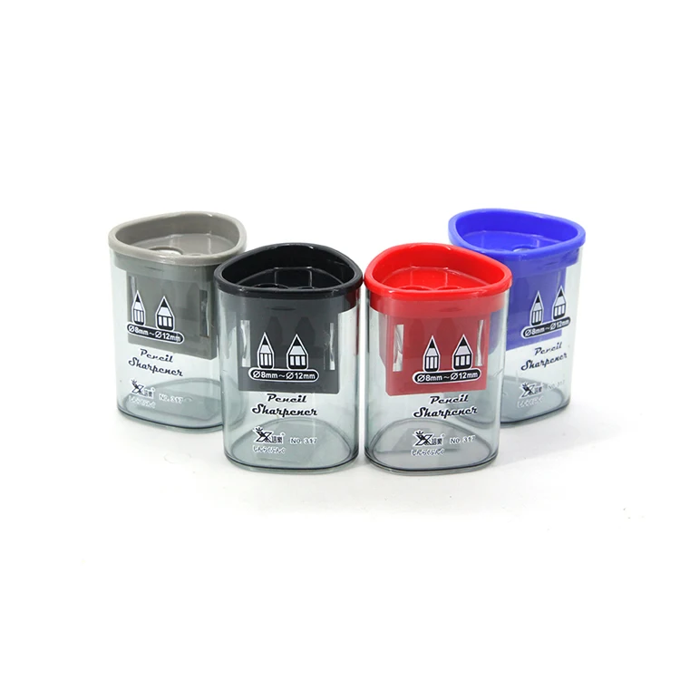 Wholesale Custom Logo Transparent Double Hole Pencil Sharpener With Big Container 12mm & 8מ"מ