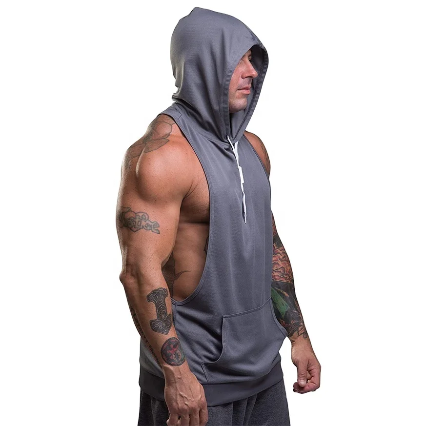 Source Custom high quality bodybuilding fashion fitness black tank top sleeveless hoodies for men on m.alibaba.com