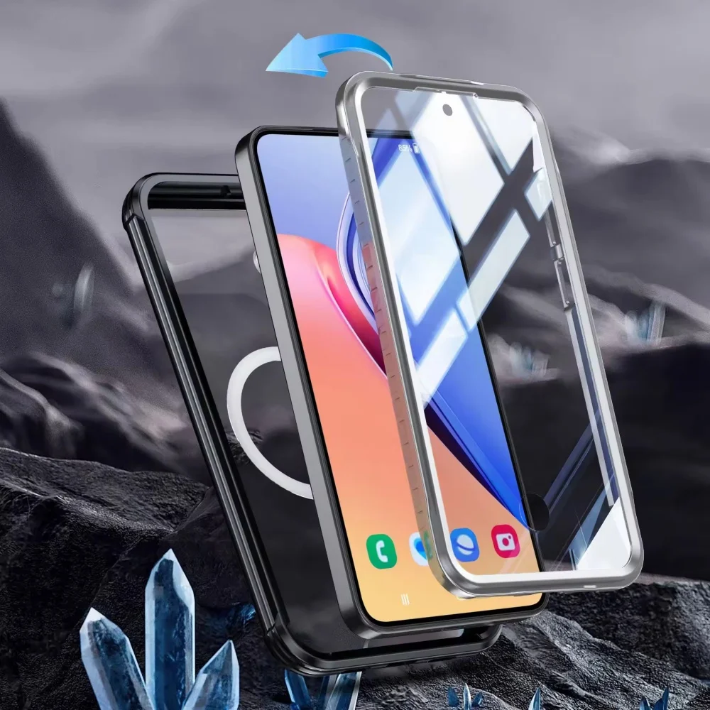 product magnetic case dual layer rugged clear acrylic for samsung galaxy a55 screen protector shockproof lalaudtec-6