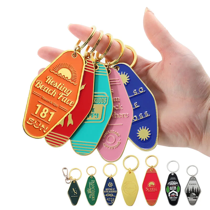 Personalized Design Custom Logo Keychain Metal Zinc Alloy Soft Enamel 3D Key Chains Wholesale Room Hotel Retro Motel Keychain