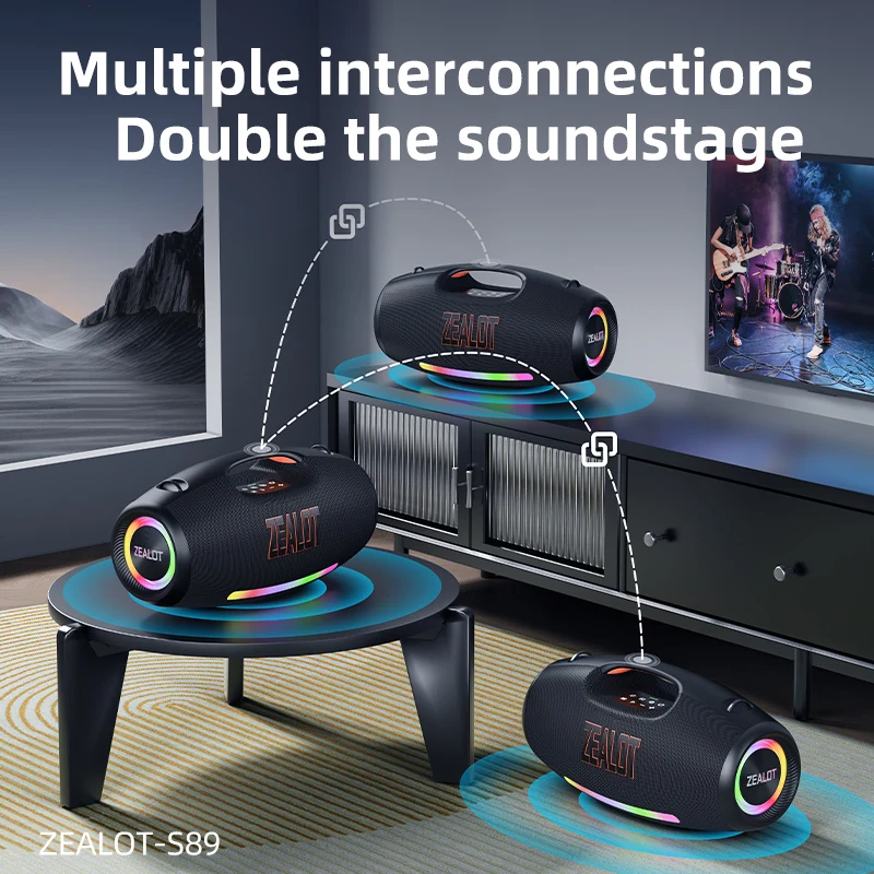 Cassa Bluetooth ZEALOT S89 250W – Subwoofer Portatile IPX6, Batteria 48000mAh, Luci LED RGB, EQ Regolabile, Collegamento Stereo Wireless – Per Feste, Spiaggia E Campeggio - 3