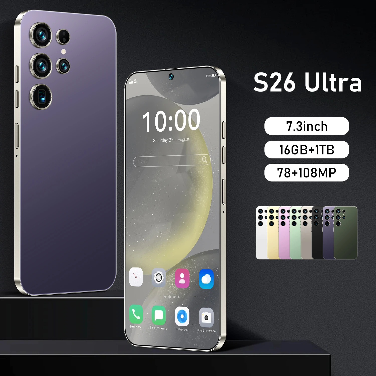 S26 Ultra Smart Phone - 7.3inch 5G Dual Sim 8000mah Battery
