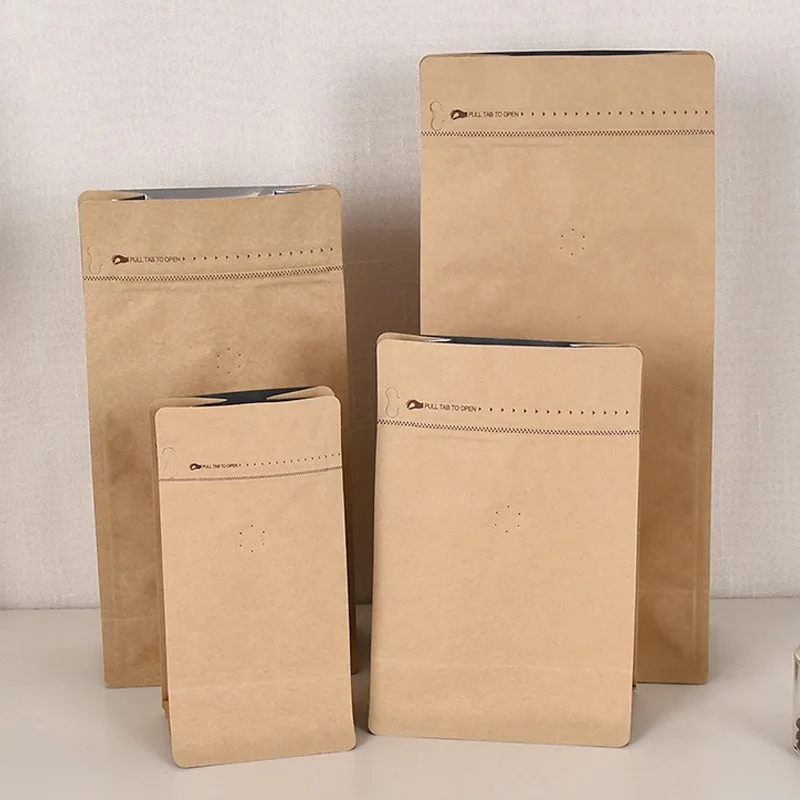 Custom Printed Coffee Bags With Valve Stand Up Aluminium Foil Side Zipper Flat Bottom Bag Reusable Heat Sealed Coffee Bean Bag
