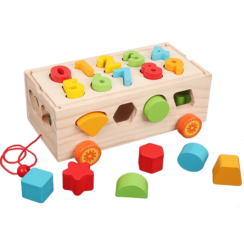 Kids Montessori Geometry Shape Sorting Blocks Cube Baby Shape Matching