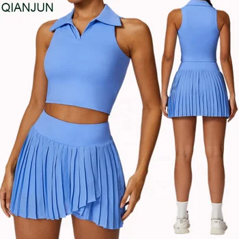 Women Outdoor Plus Size Workout Tennis Wear Fitness Sports Wear 2 Piece Tennis Skirt Yoga Set