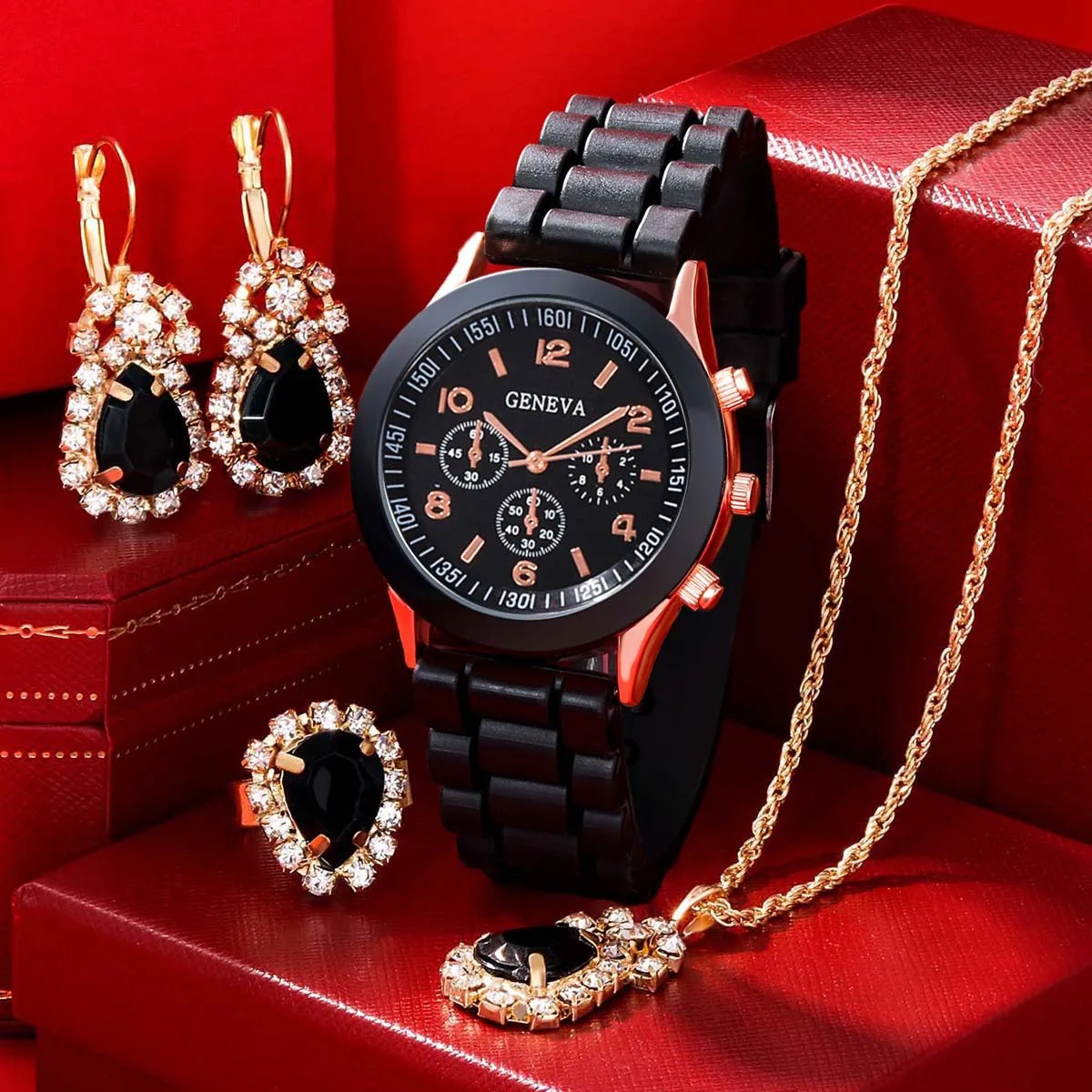 Women\'s Black Analog Quartz Classic Alloy Strap Crystal Bracelet Set Wrist Watch Retro Black Bracelet Watch Rhinestone Gothic and 50 similar  main image 3