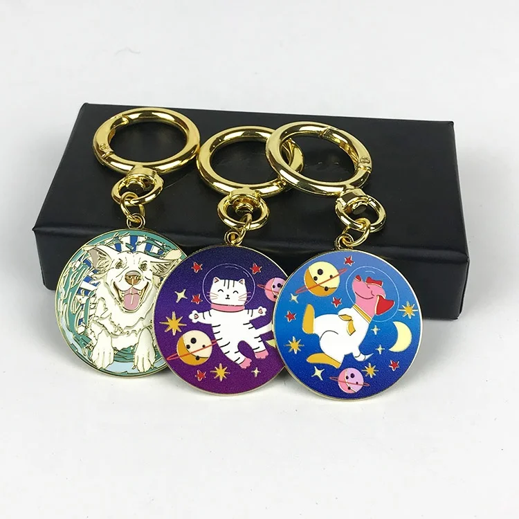 Custom Round Shape Metal Hard Enamel Gold Keychain for Sale