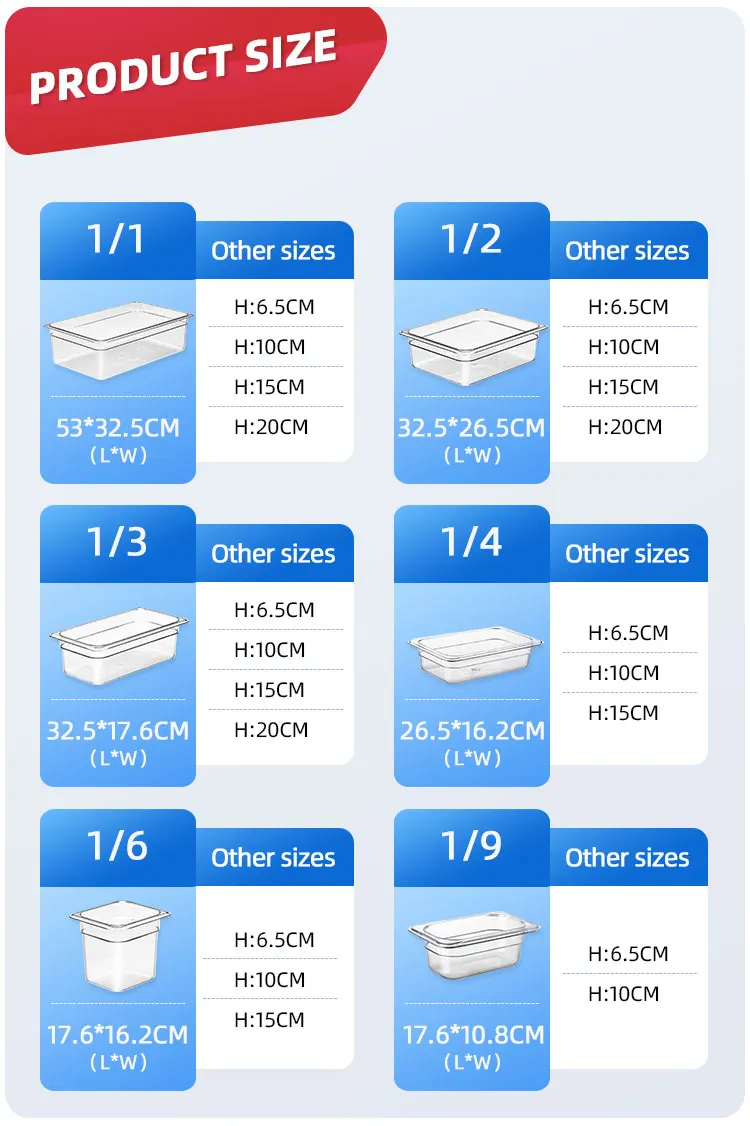 Hotel and Restaurant Equipment Food Grade Plastic Gn Food Container Buffet Serving Gastronorm Pan factory