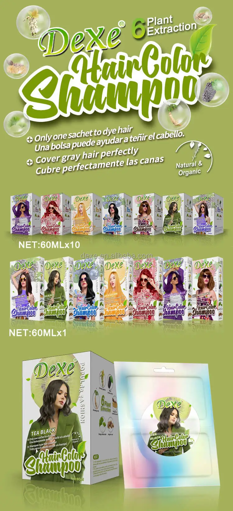 Natural Semi- Permanent Black Hair Color Shampoo Ammonia Free No PPD Hair Dye Shampoo