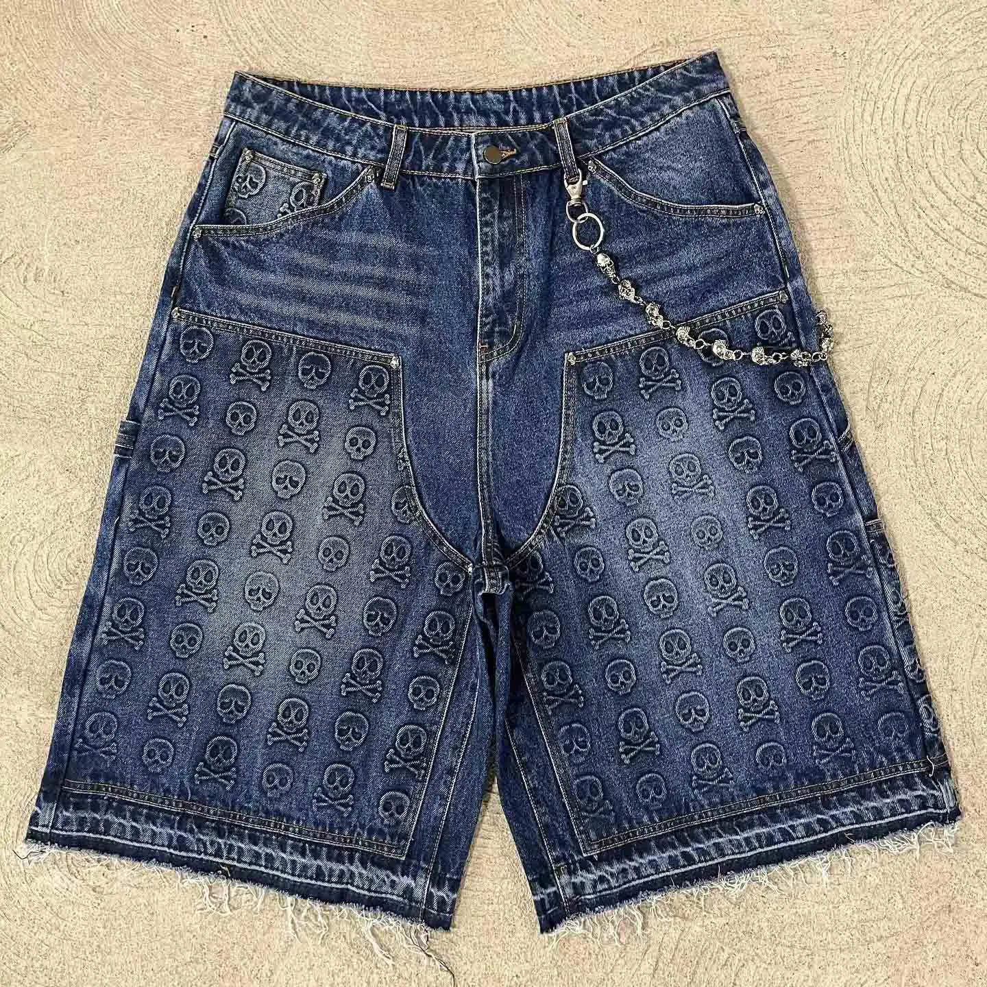 Vintage Washed Embossed Logo Denim Shorts - 14OZ Heavy Loose Fit