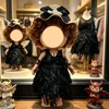 Black feather skirt+purple straw hat-without dolls