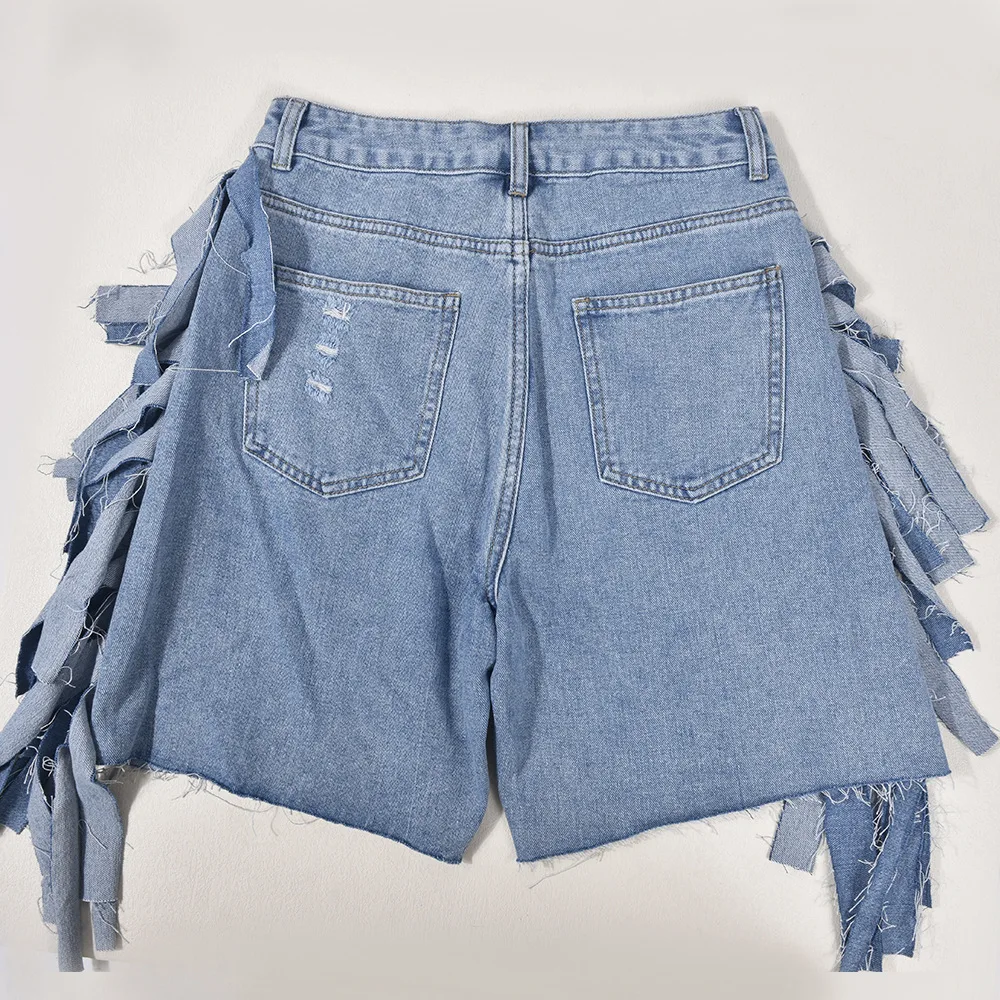 Women's Custom Brand Summer Sexy Denim Shorts with Pockets Breathable Fashionable Featuring Ripped Hole Design Custom Printing factory