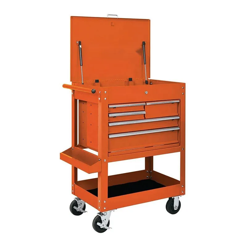 5 Drawer Metal Tool Cart, Garage Workshop Built-in Toolbox Tool Cabinet Trolley