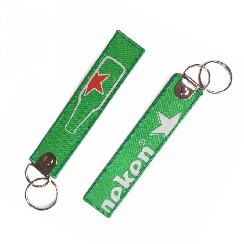 High Quality Custom Double-Sided USA Flag Embroidered Keytag Woven on Alloy Fabric for Promotional Car Accessories Keychains