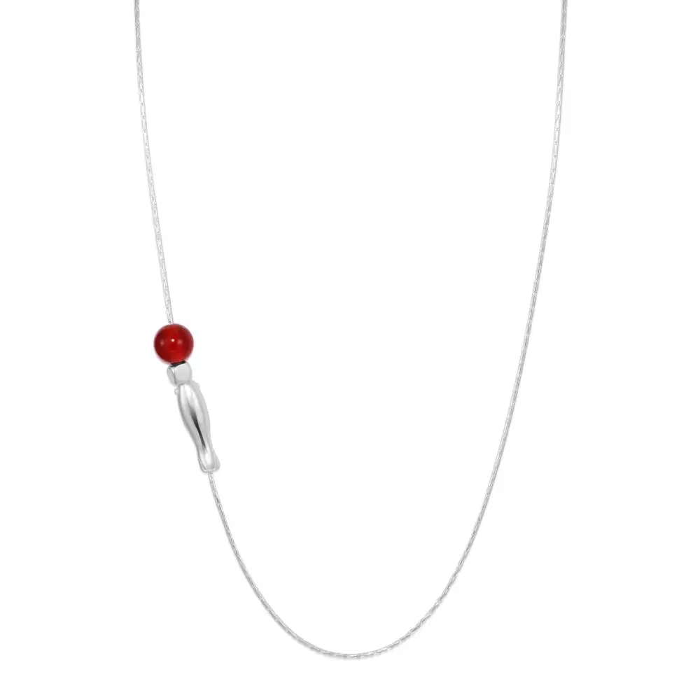 KAKODIY Thin Simple 925 Sterling Silver Chain Natural Red Stone Pendant Necklace for Women detail 5