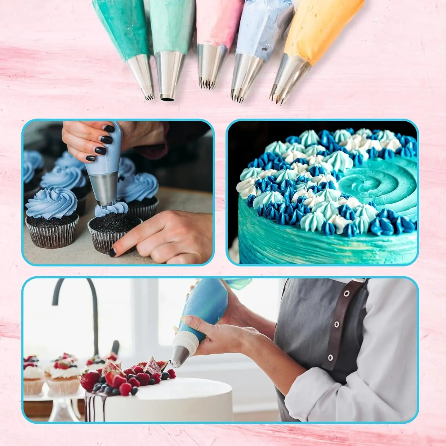 124 Pcs Cake Decorating Kit Riccle Piping Bags and Tips Set Inch 100  Anti Burst Piping Bags with 16 Piping Tips