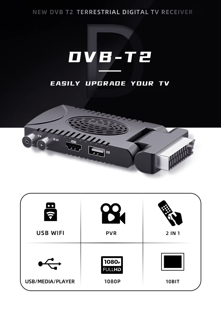 Stb Digital H.264 H.265 Set-top Box Tv Dvbt2 HD SD Ready