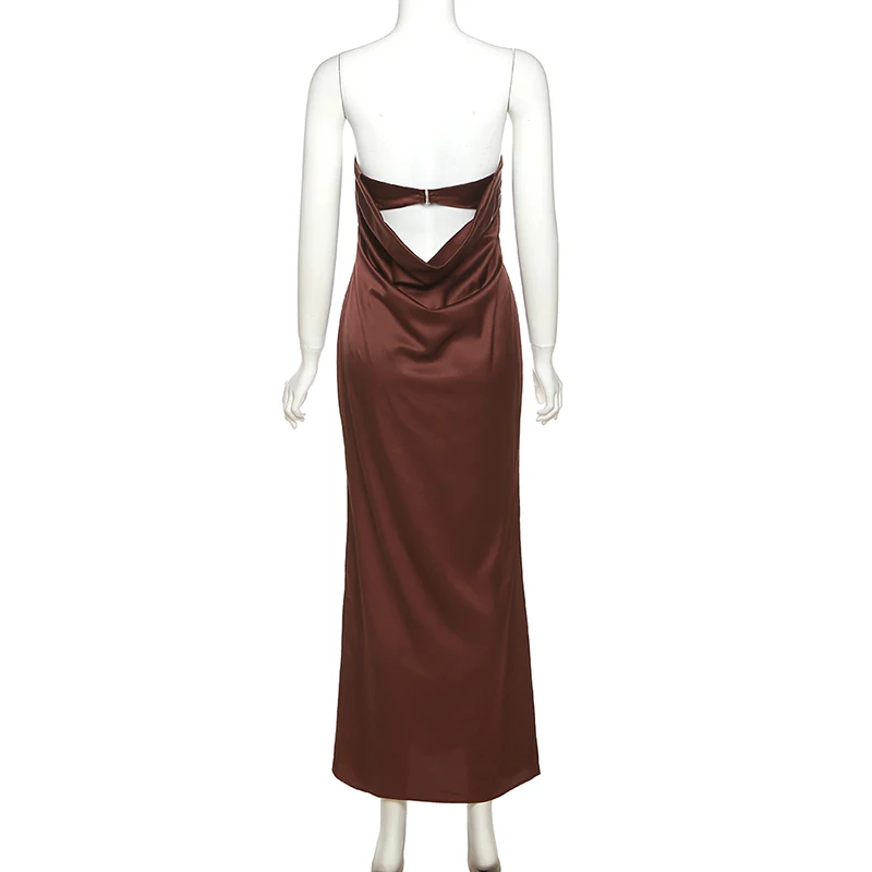 Satin Dress For Women Solid Backless Evening Sleeveless Tube Womens ...