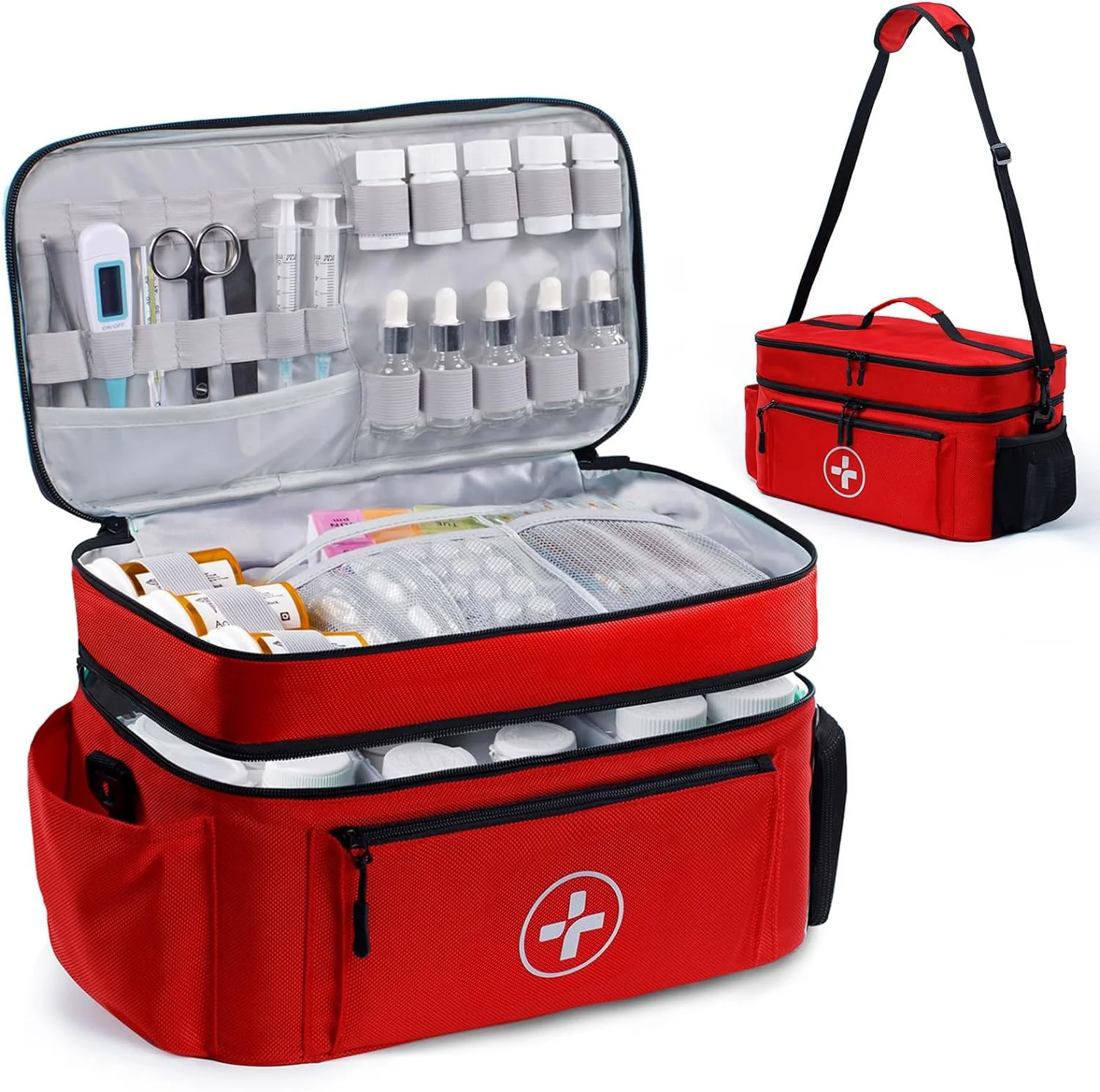 Large Capacity Empty Emergency Medicine Storage Organizer Bag Home Health First Aid Kit Bag for Nursing Camping & Travel