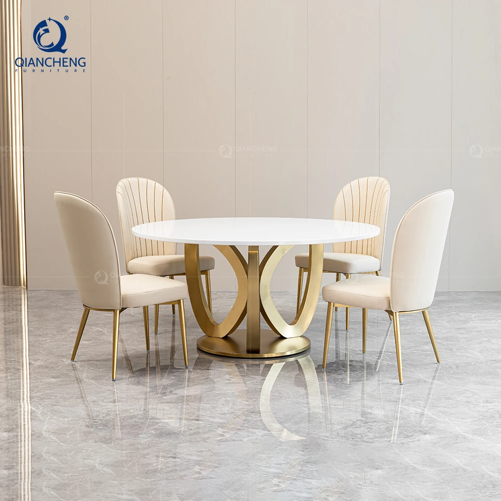 Luxurious Dining Table Seat Round Marble with Gold Legs