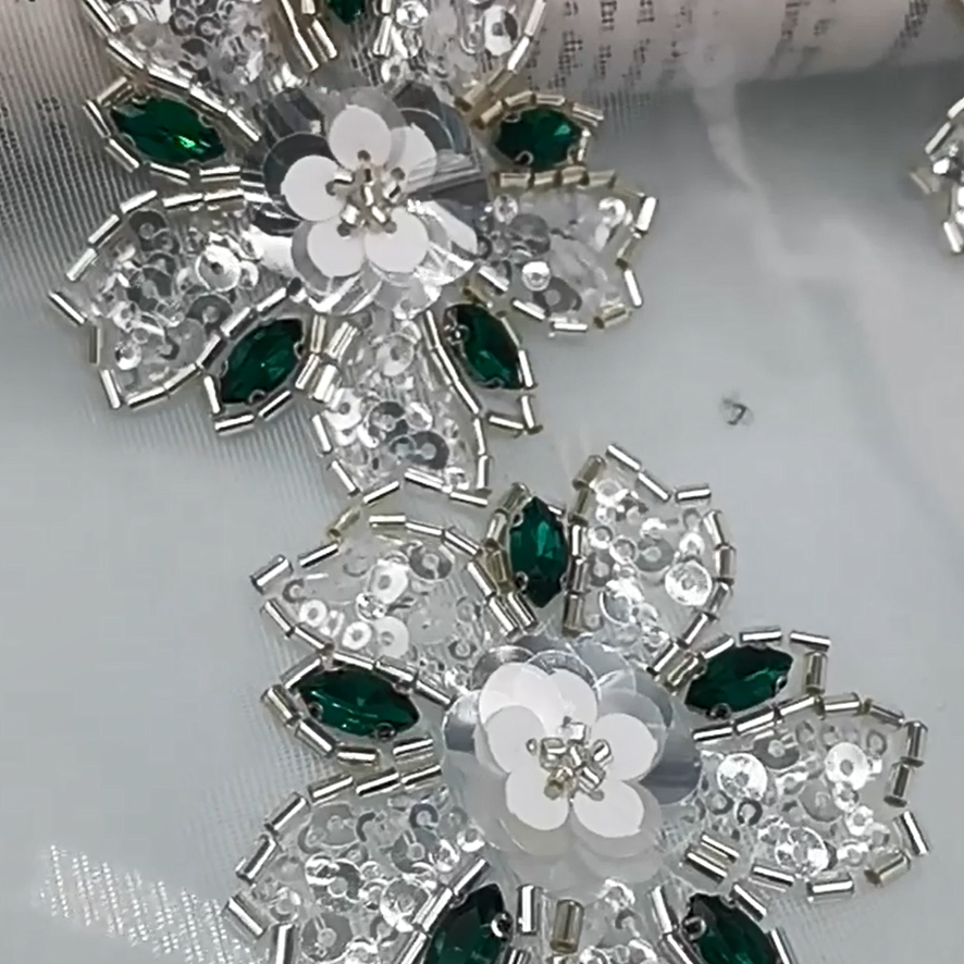 Блестящая кружевная лента ручной работы ширина 7 см Цветочные бусины блестки штрих-код Тюлевая сетчатая отделка для одежды воротник