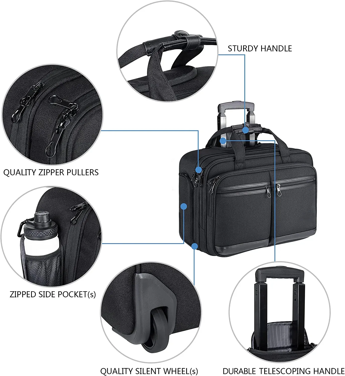 Premium Rolling Briefcase Heavy Duty 600d Pvc Briefcase Laptop Bag On