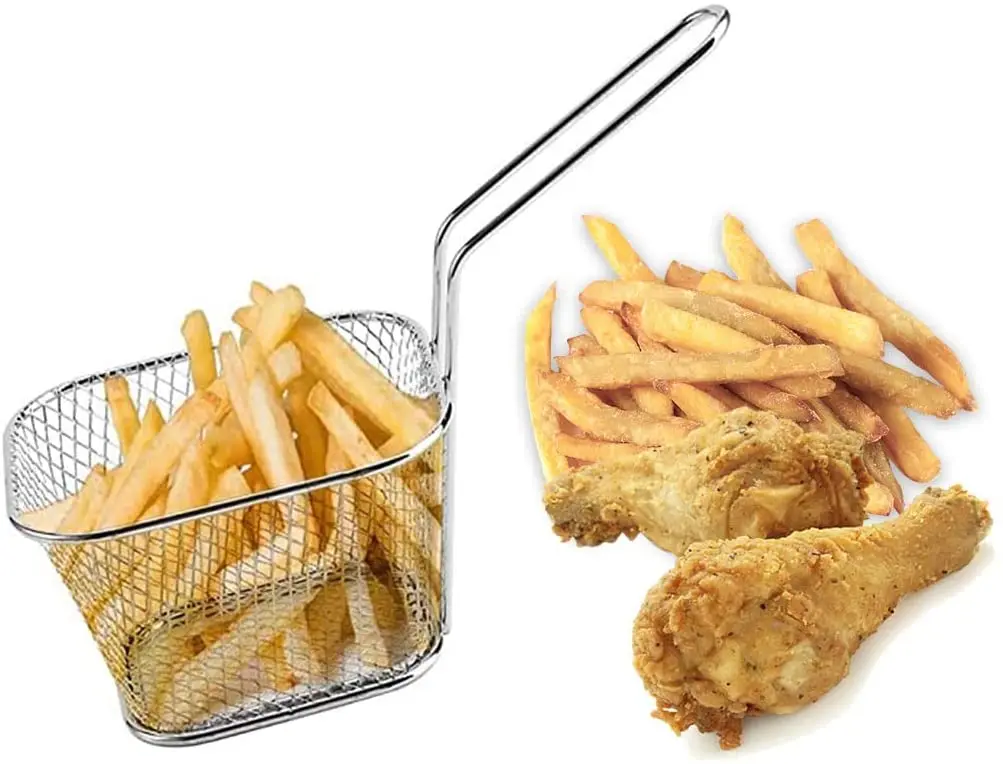 Маленькие квадратные гальванизированные проволочные корзины для жарки с ручкой корзины для картофеля фри для кухни