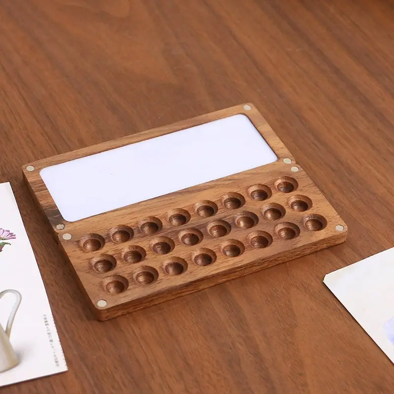 YOGO  Retro Walnut Wooden Palette Box Magnetic Lid Empty Wood Watercolor Palette With 9/ 12/ 24 /36 Pans Grids for Water Color