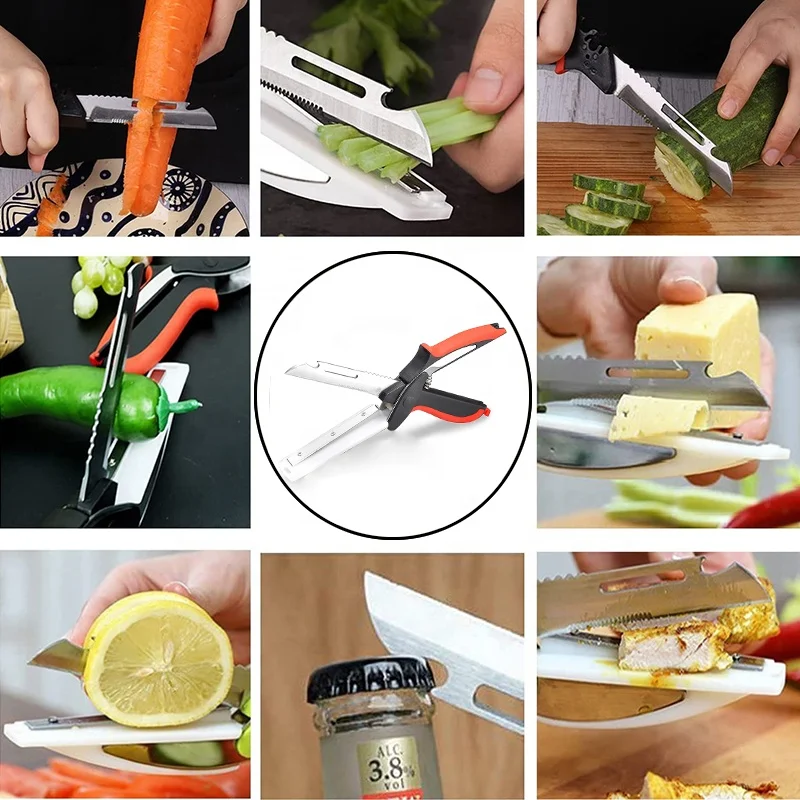 2in1 Kitchen Knife and Scissors Quick Vegetable Slicer and Meat Cutter for Salad Food Cutter Choppers by KitchenShears