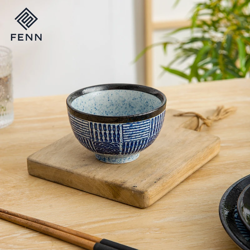 product fenn handpainted sea wave 45 inch vintage japadic restaurant ceramic miso soup bowl set japanese rice bowl-60