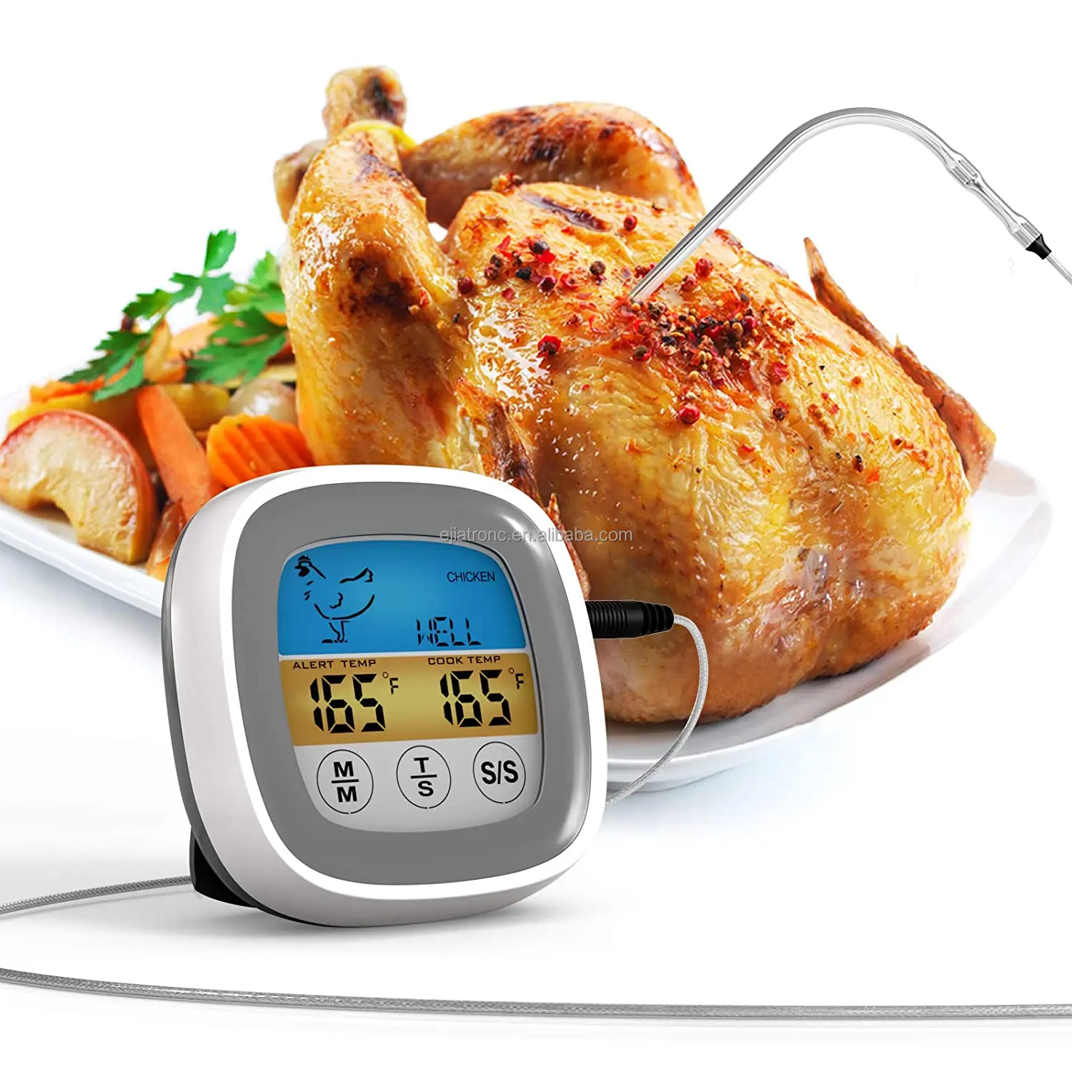 1pc stainless steel digital food thermometer with modern white LCD