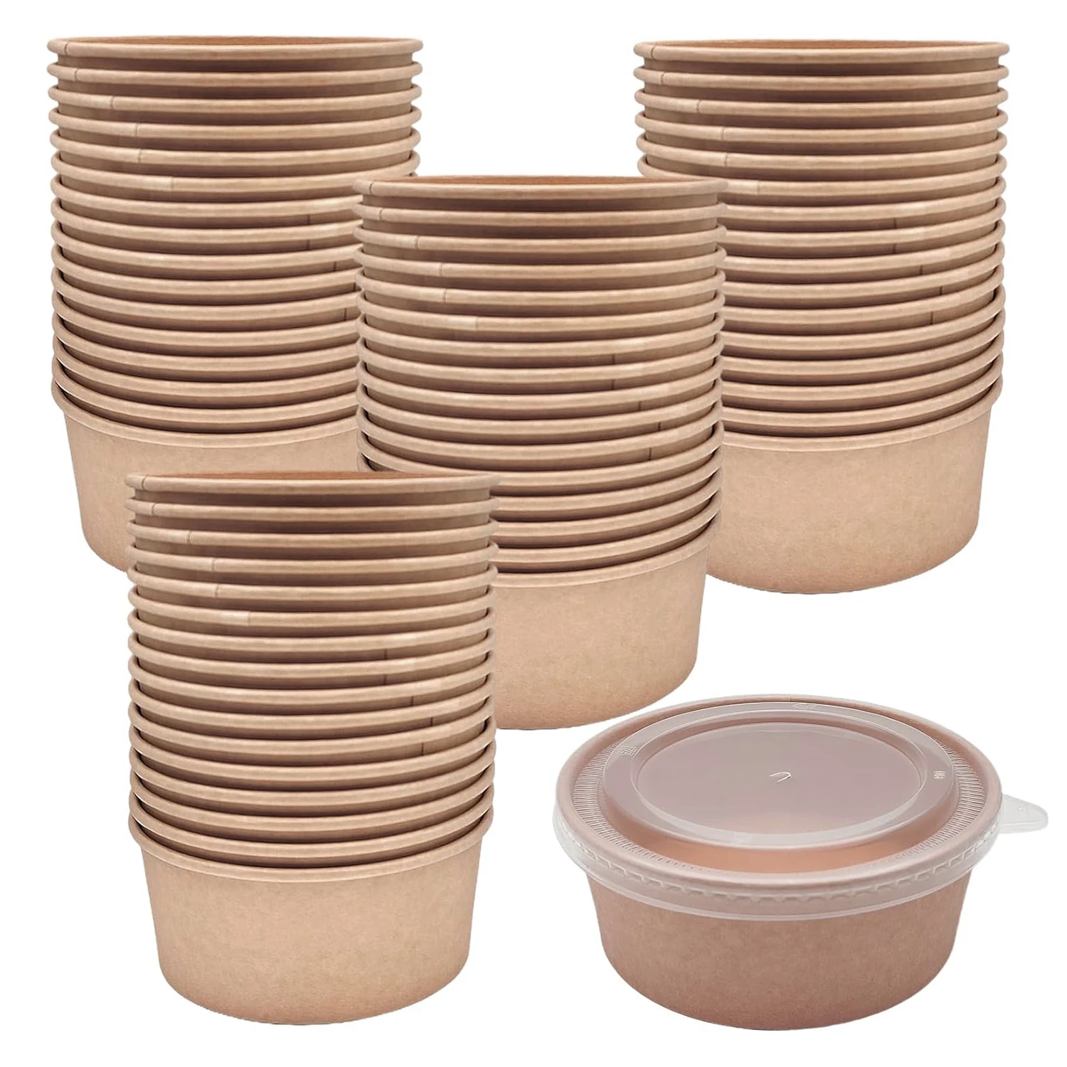 Custom White Disposable Food Grade Kraft Paper Bowls with Lid for Takeaway Salad Premium Quality Kraft Paper Plates & Bowls