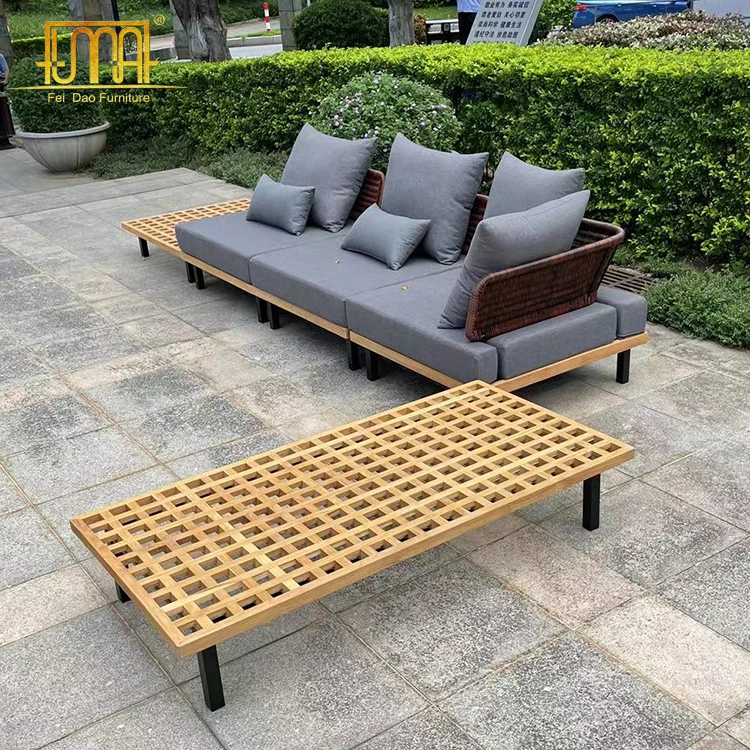 Wood Garden Sofa Set Metal Modern Garden Corner Sofa Set – Slatted