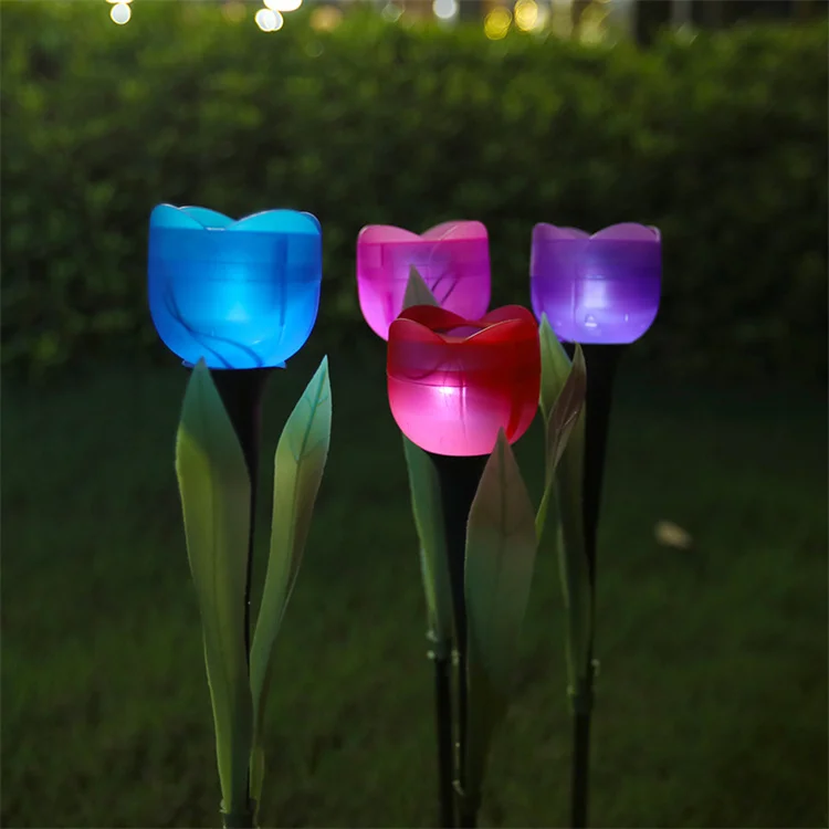 Outdoor MultiColor Changing IP11 Waterproof 1LED Solar Garden Decorative Yard Tulip Flower Stake Light