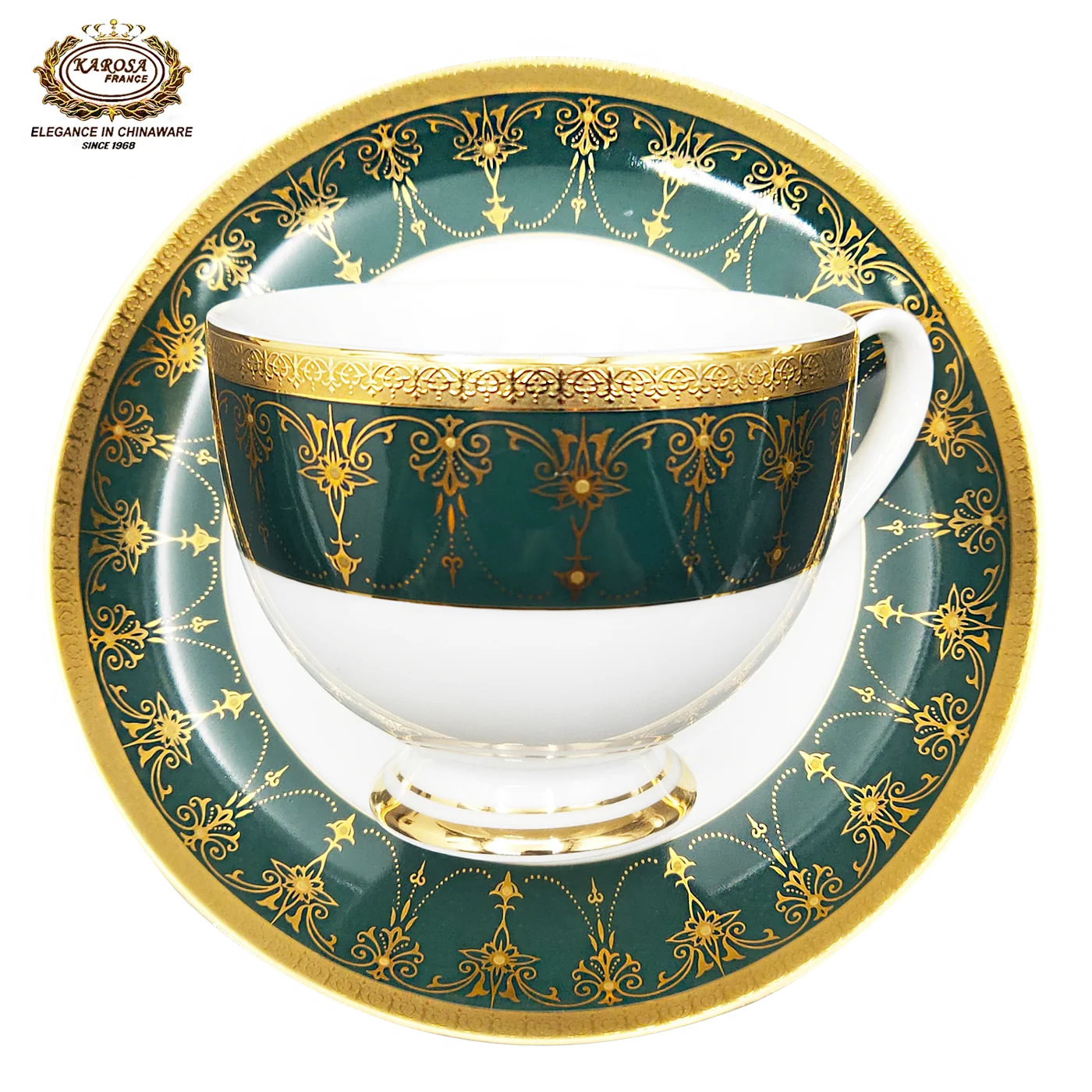 High Quality Embossed Gold Rim Design of Porcelain Plate Tableware Tea Set  of Black Color