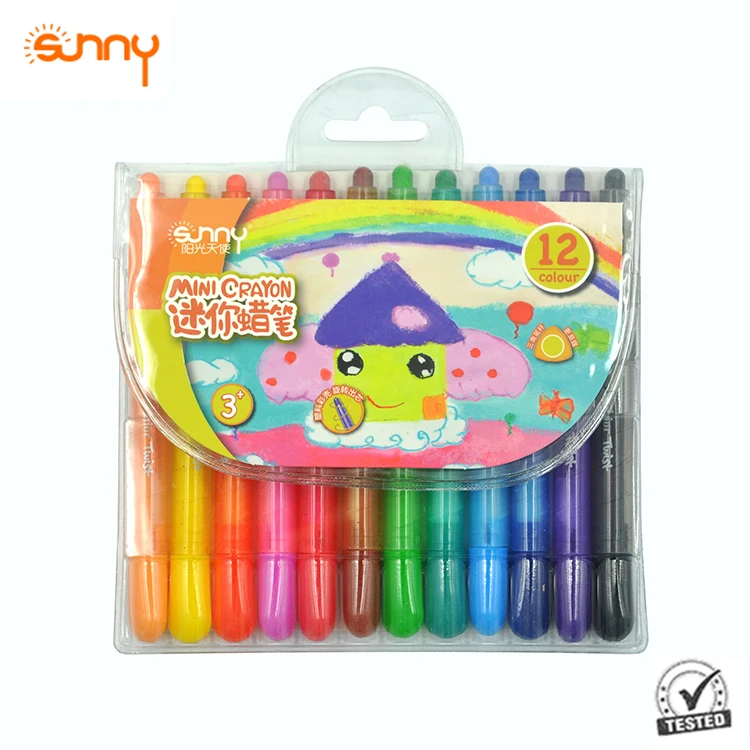 SUNNY Factory Output 12 Colors Non Toxic Mini Rotating Colorful Plastic Crayons Stick