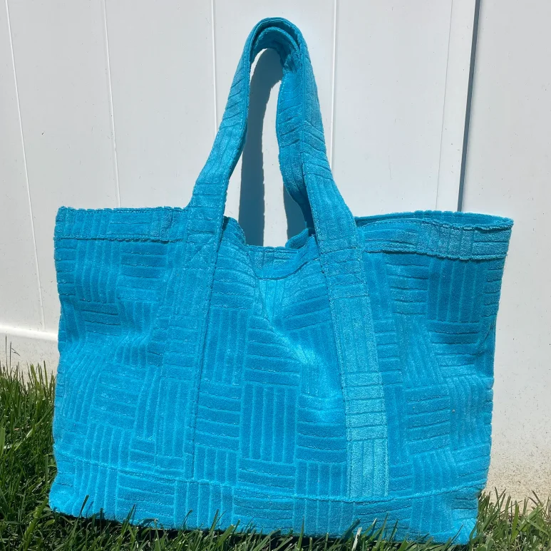 Customizable Large Personalized Initial Terry Beach Tote Bag for Women Monogrammed Shopping with Open Closure and Cotton Lining