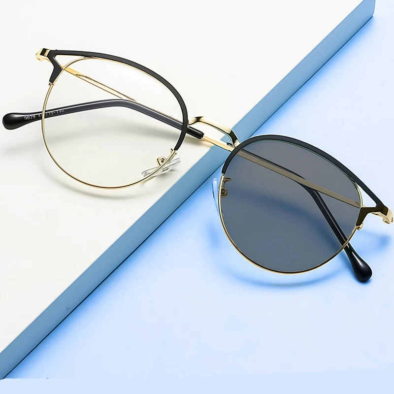 New Retro Men Metal Round Colorful Eyeglasses Frames for All Face Photochromic Lunett Photogray Anti Blue Glasses Spectacles
