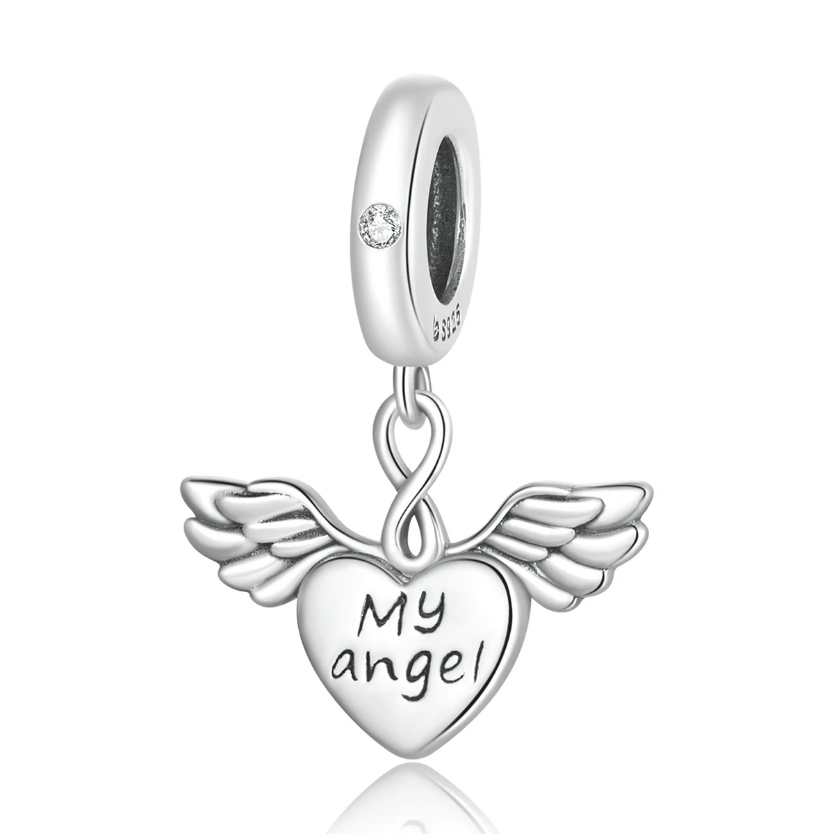 Heart and Angel Wings Dangle Charm, Sterling silver