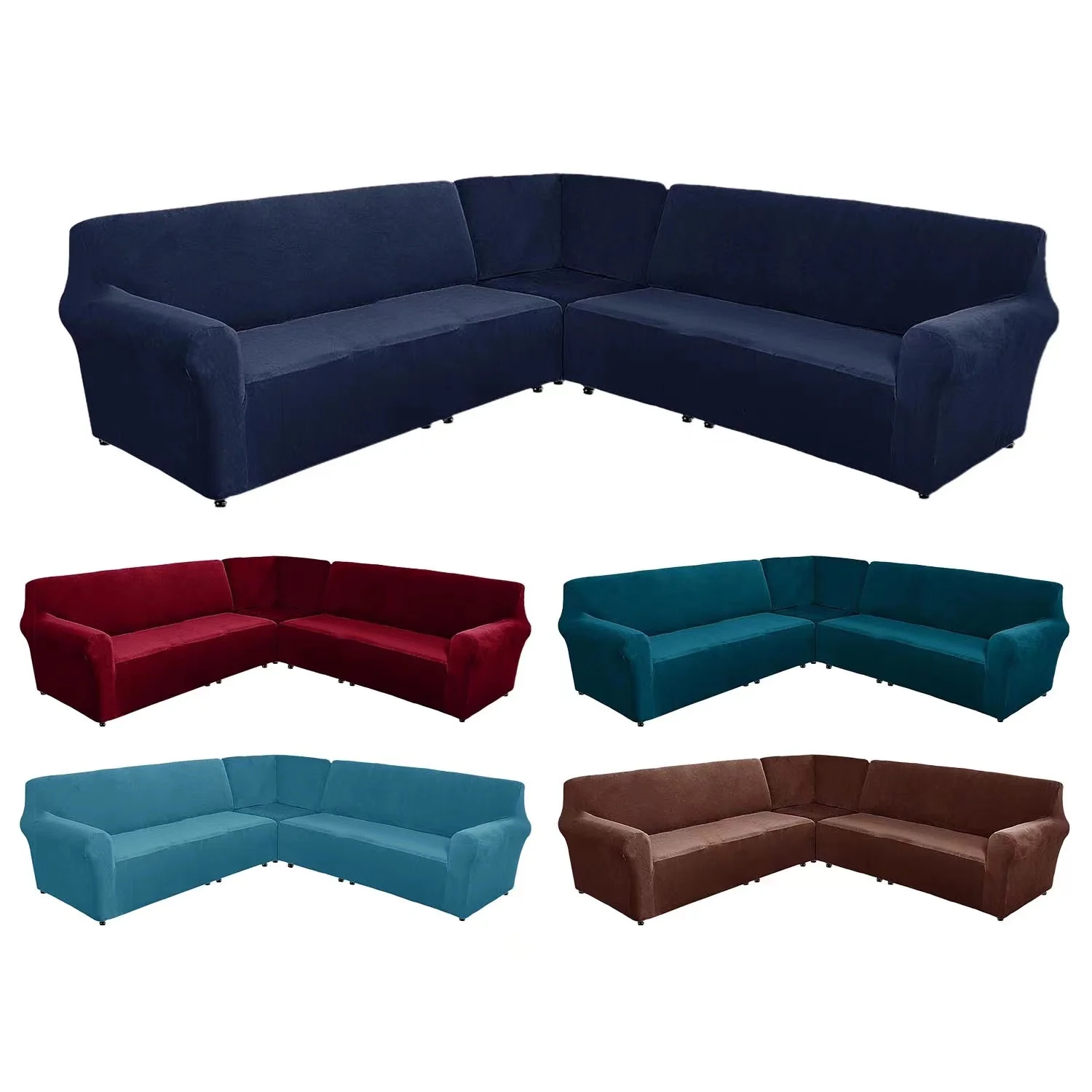 Luxury Velvet Soft Stretchy U Shaped Sofa Slipcover Couch L Shape 7