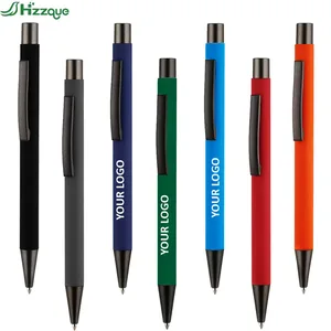 Custom Logo Laser Engraved Full Color UV Printed Ballpoint Pens Soft Rubber Coating 1.0mm Writing Width Metal Clip Black Ink