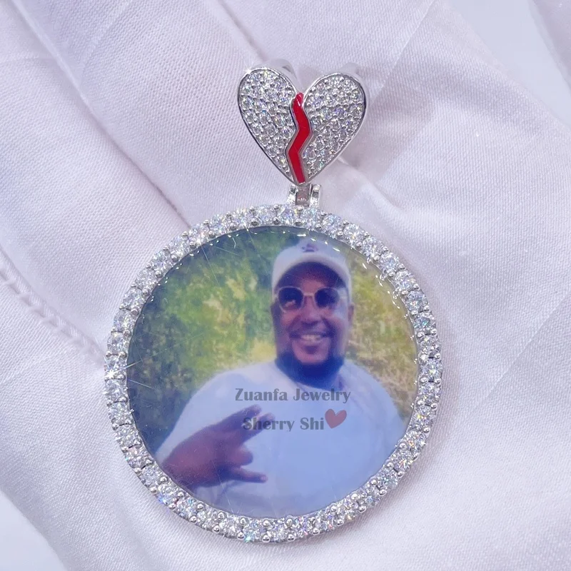 45mm Width Broken Heart Bail Vvs Moissanite Diamond Memory Picture Custom Pendant Photo Buy