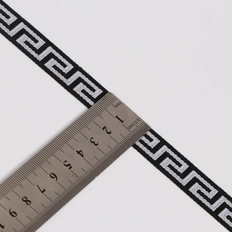 Stock 1.5/2CM Polyester Maze Great Wall Pattern Computer Jacquard Webbing Embroidery Woven Geometric Pattern Webbing Bag Strap