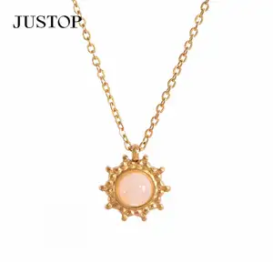 Handmade Minimalist Gold Sunburst Pendant Necklace for Women Custom Fashion Natural Stone Statement Chain Stainless Steel