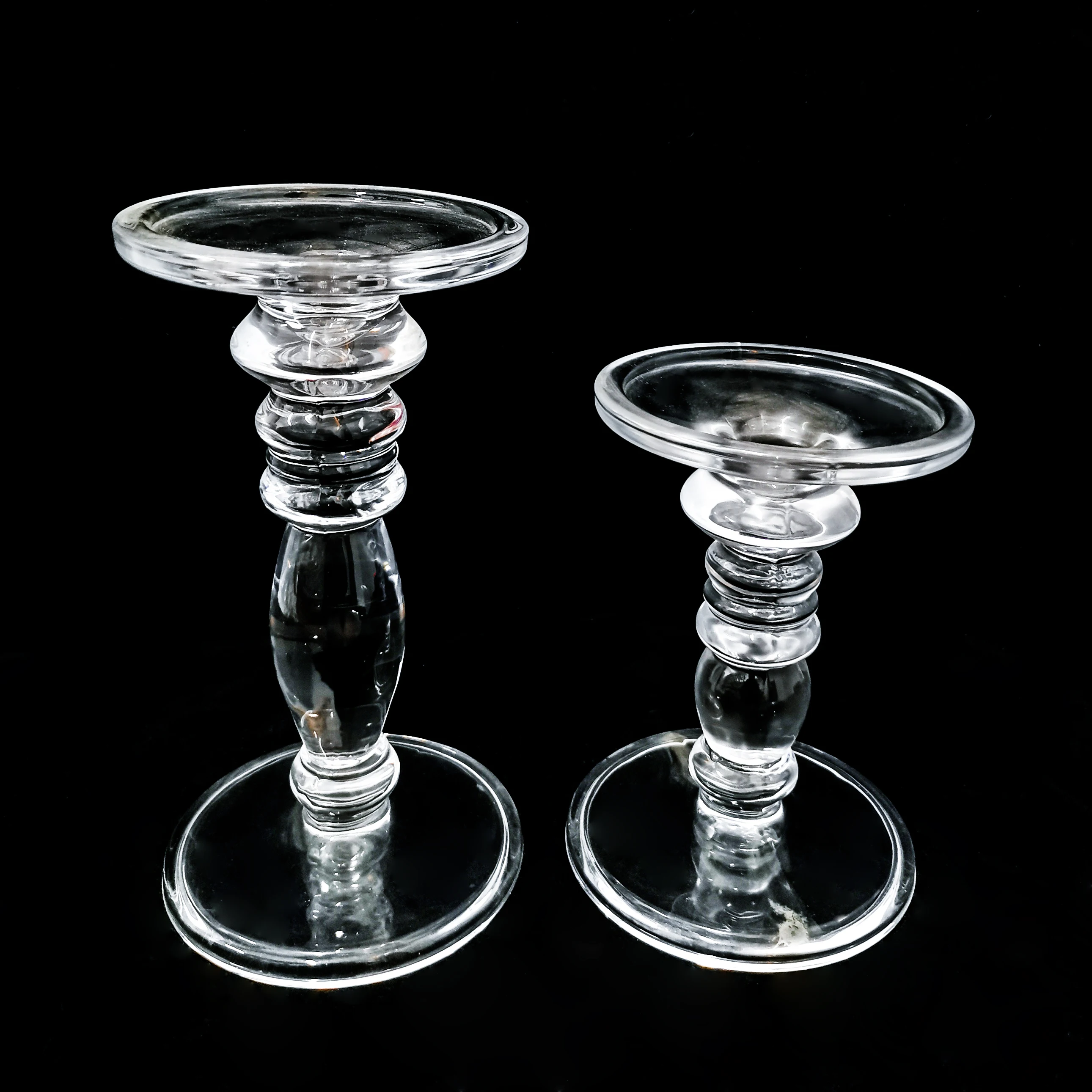 Wholesale vintage Crystal glass candle holders set decorative clear glass pillar taper candle holder for home table decoration details