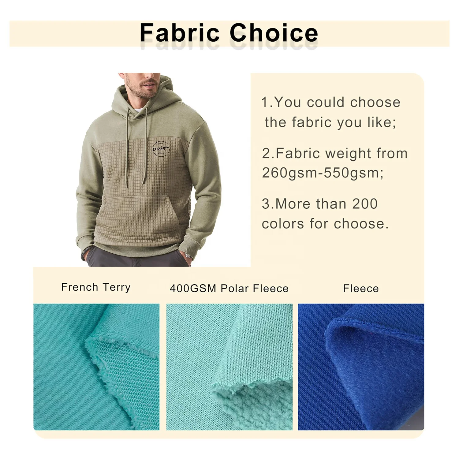JL108A High Quality Color Block Men Thick Hoodies Embroidery Waffle Fleece Hoodies for Men